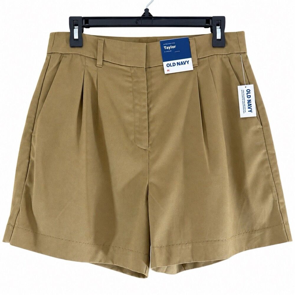 Old Navy Taylor Extra High-Rise Shorts Size M Khaki Pleated NWT 5” Inseam